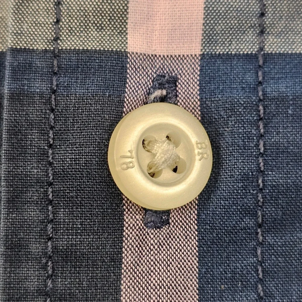 Banana Republic Custom 078 Wash Blue Plaid Grant Fit Button-Up Shirt Men's M